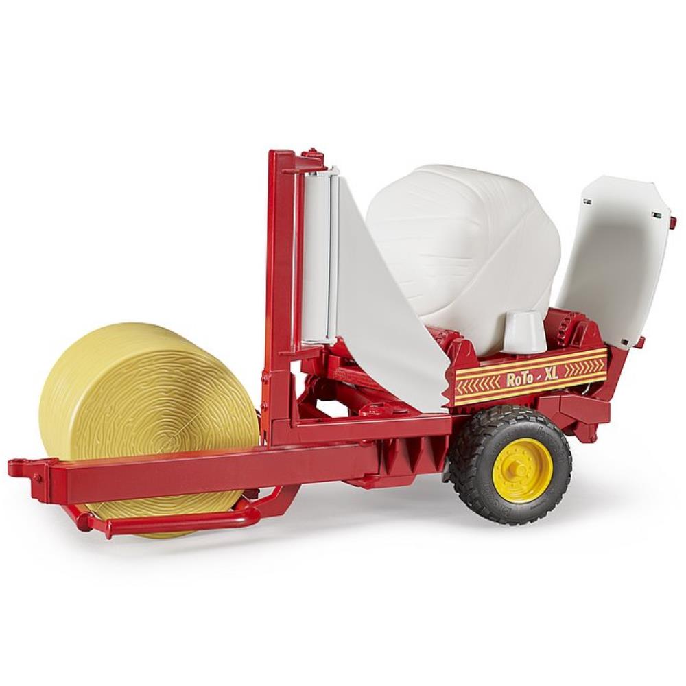 Bruder bale wrapper with round bales, red