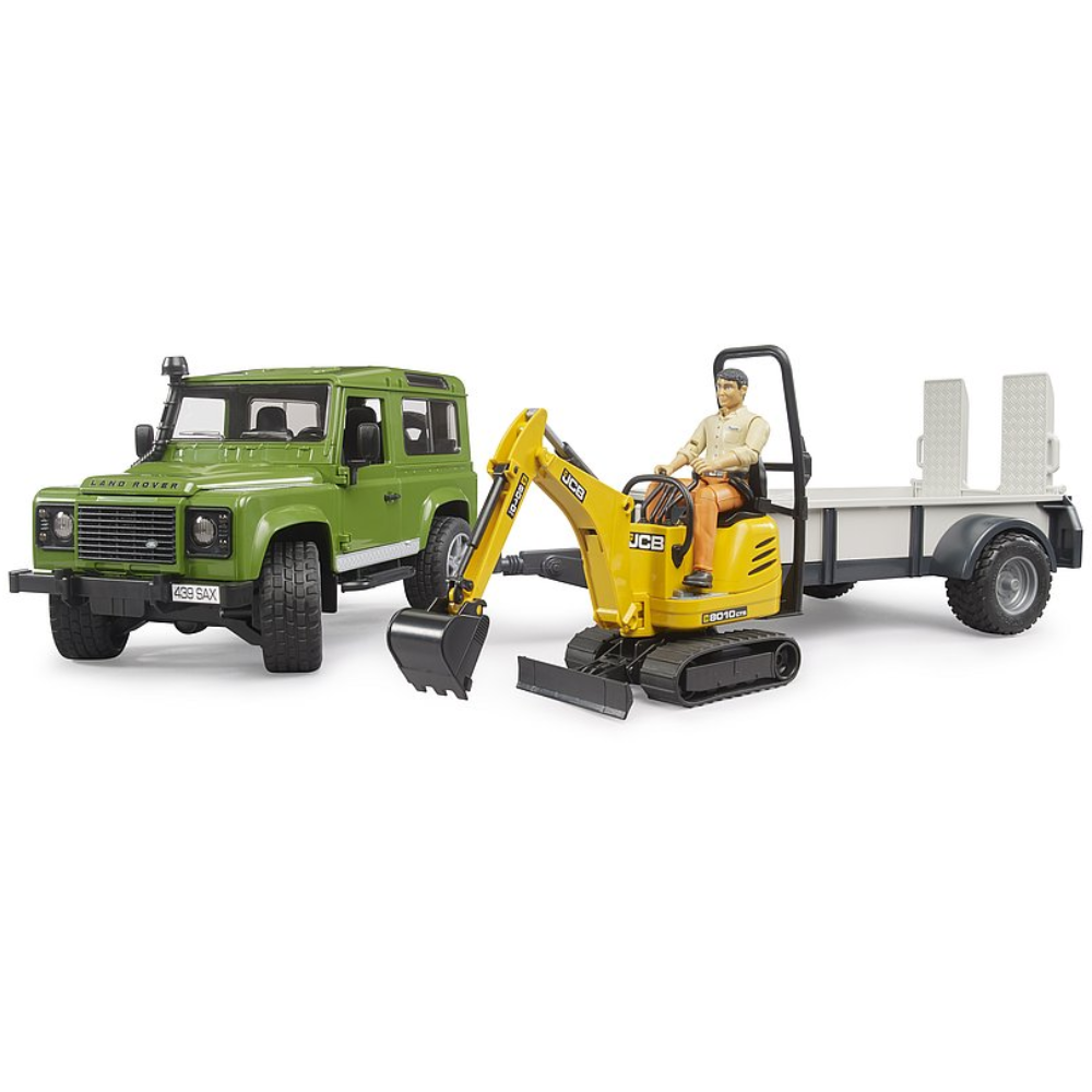 Bruder Land Rover Defender mit Anhänger, JCB Mikrobagger