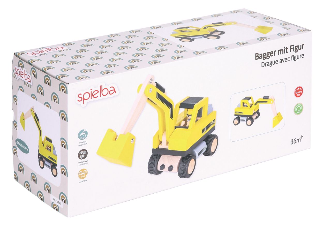 Spielba Bagger mit Figur aus 100% FSC