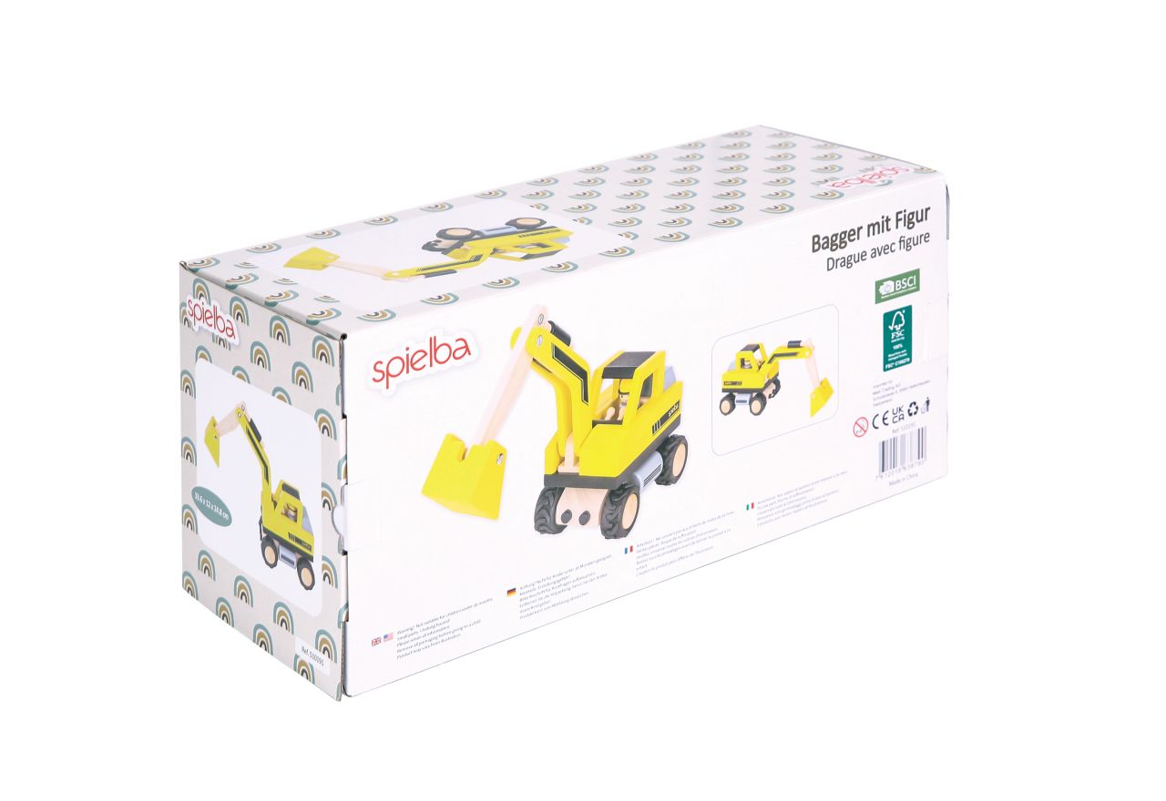 Spielba Bagger mit Figur aus 100% FSC