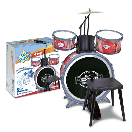 Bontempi drum kit red/black with chair