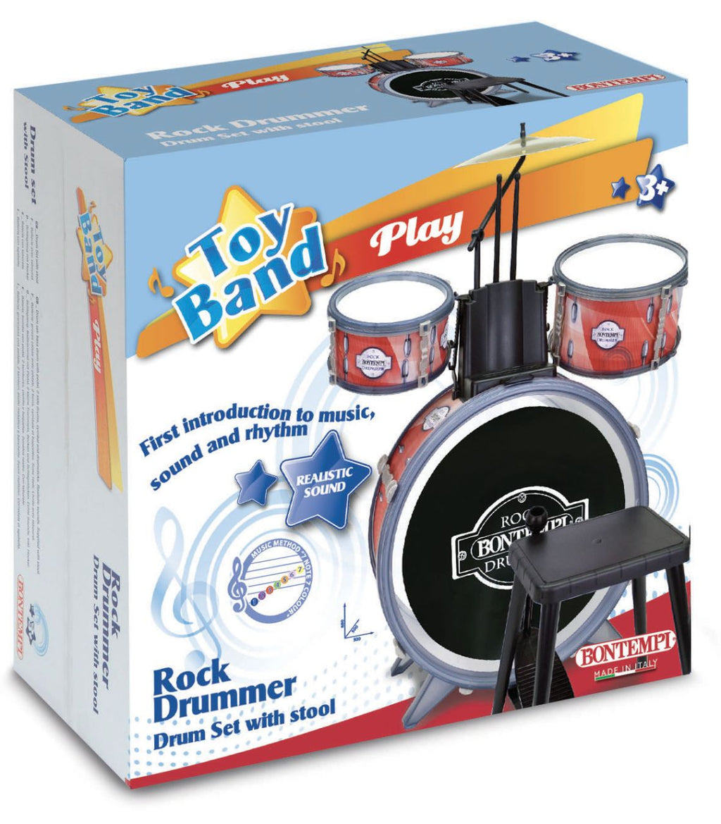 Bontempi Schlagzeug rot/schwarz mit Stuhl