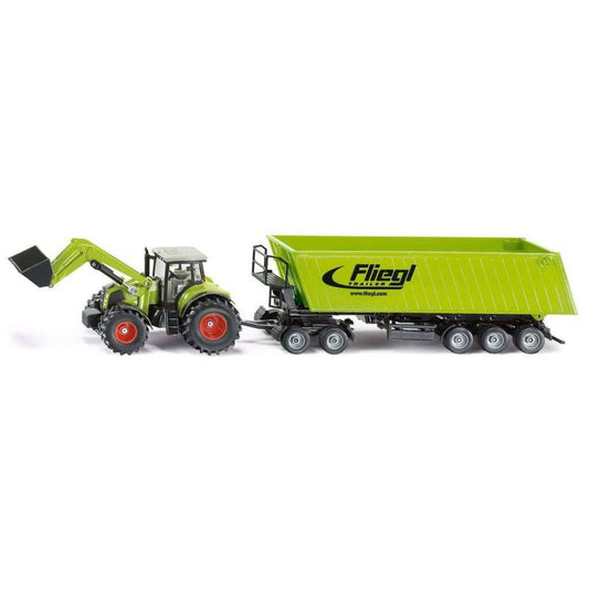 Siku tractor with front loader, dolly + dump truck