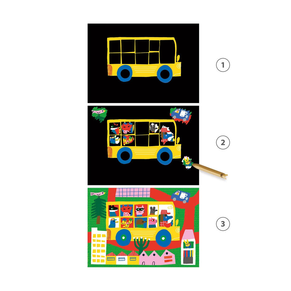 Djeco Scratchbilder Fahrzeuge entdecken