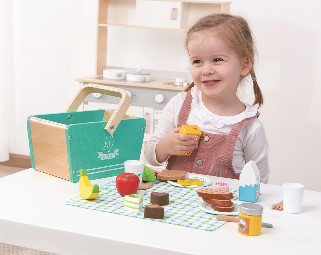 Spielba Picknick-Korb aus Holz mit Zubehör