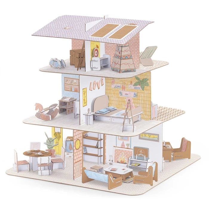Djeco 3D building and painting set dollhouse