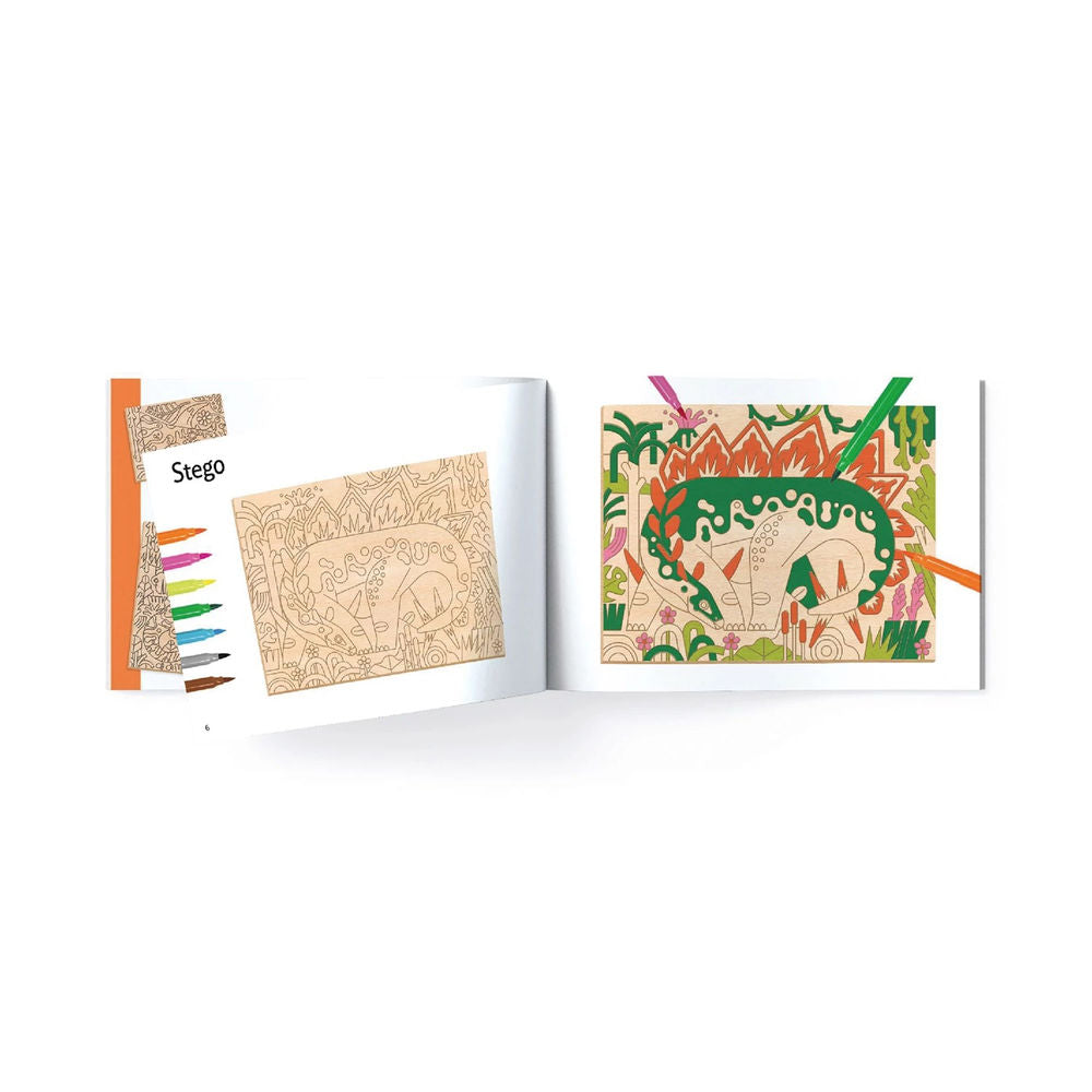 Ausmalen auf Holz Dino World