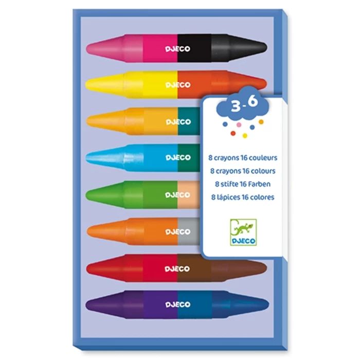 Djeco 8 crayons de cire, 16 couleurs