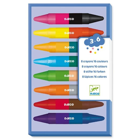 Djeco 8 crayons de cire, 16 couleurs