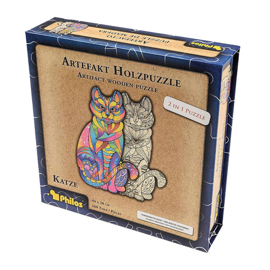 Philos Artefakt Holzpuzzle 2 in 1 Katze, 160 Teile