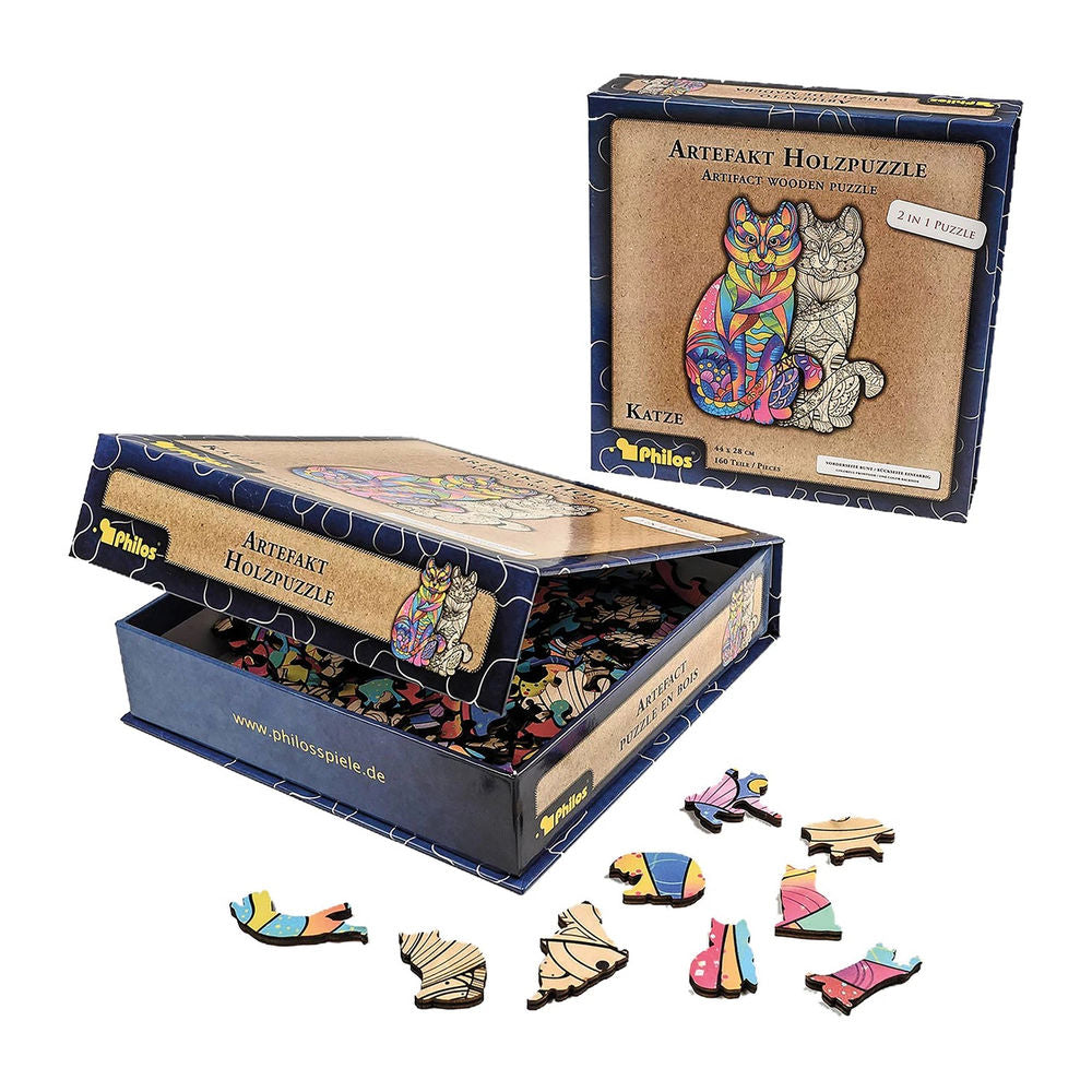 Philos Artefakt Holzpuzzle 2 in 1 Katze, 160 Teile