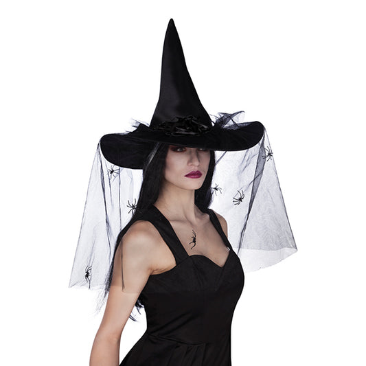 Carnival witch hat black with spiders