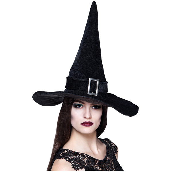 Carnival witch hat black with buckle