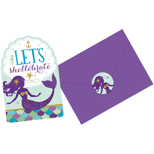 Amscan 8 Invitation Cards Mermaid Wishes