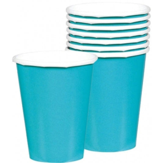 8 cardboard cups, light blue