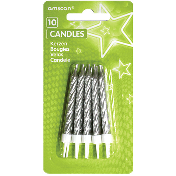 10 birthday candles silver