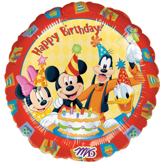 Ballon aluminium Mickey Mouse Joyeux anniversaire rond, 45 cm