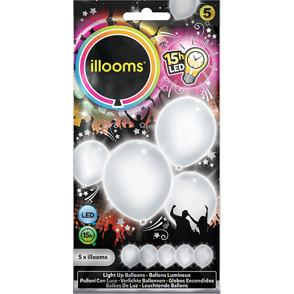 5 LED balloons, white