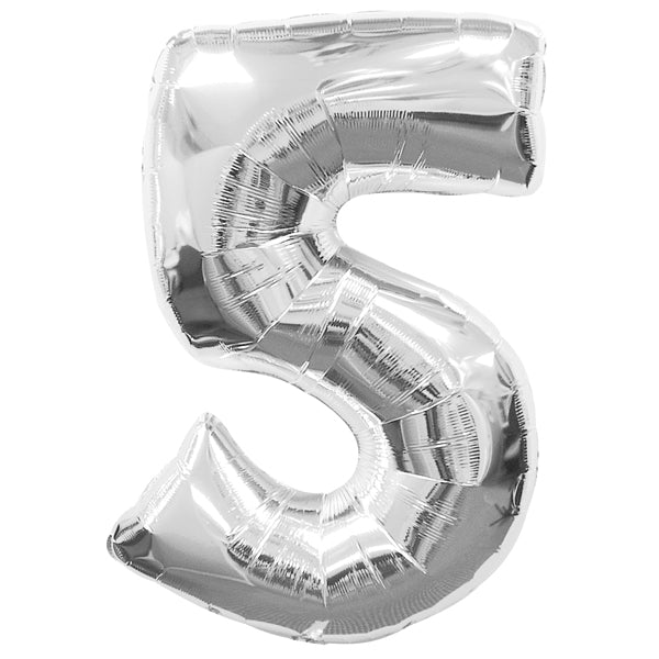 Foil balloon number 5, silver