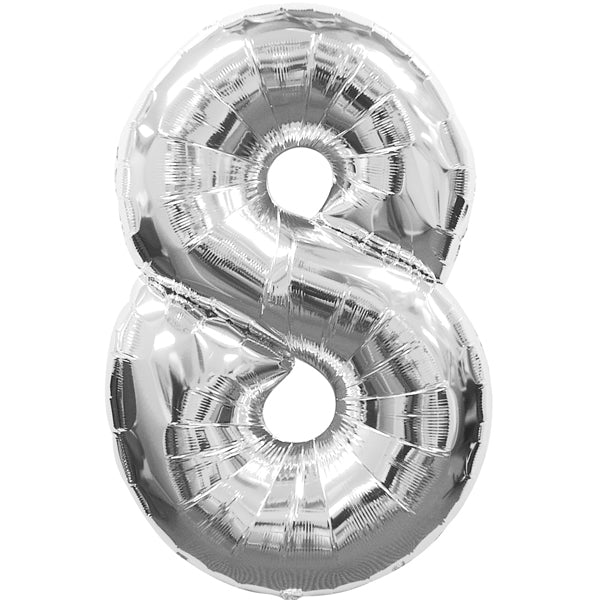 Foil balloon number 8, silver