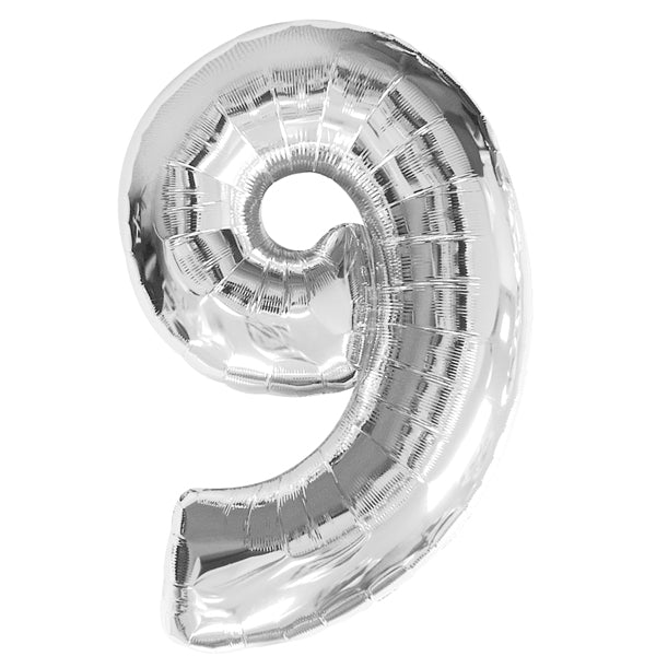 Foil balloon number 9, silver