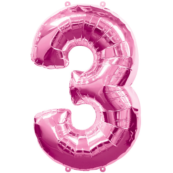 Foil balloon number 3, pink