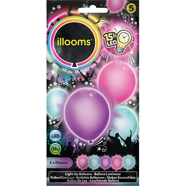 5 LED balloons GIRLIE, assorted