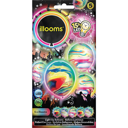 5 LED balloons MARBLE, assorted