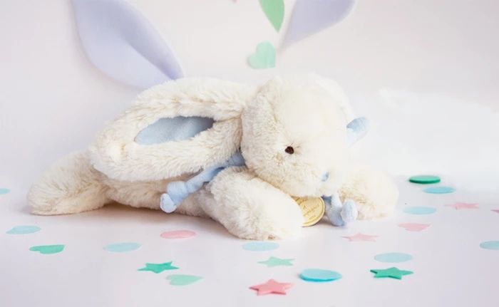 Doudou bonbon lapin, bleu 30cm