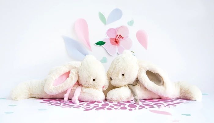 Doudou bonbon lapin, rose 30cm