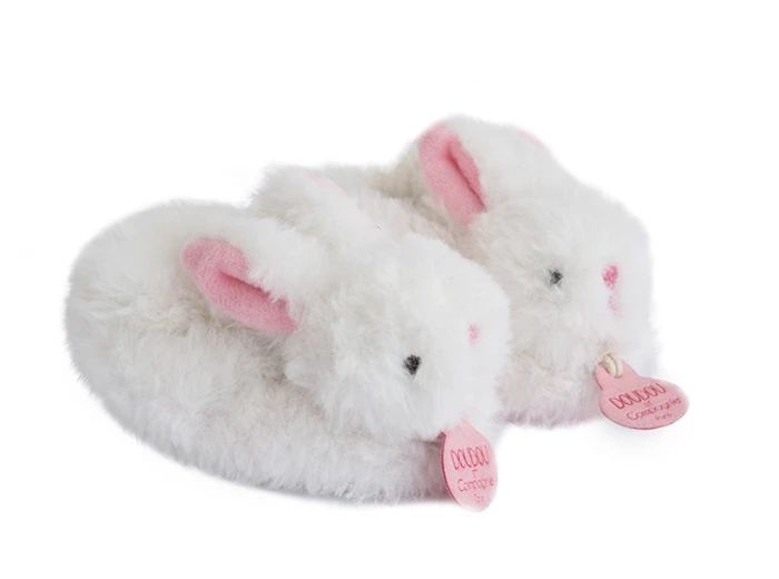Doudou candy rabbit booties with rattle, pink 0-6M