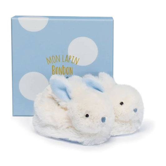 Doudou candy rabbit booties with rattle, blue 0-6M