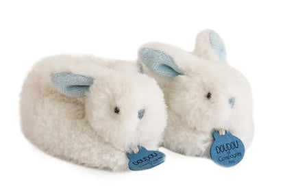 Doudou candy rabbit booties with rattle, blue 0-6M