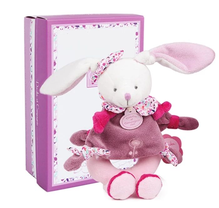 Doudou hochet lapin cerise 19cm