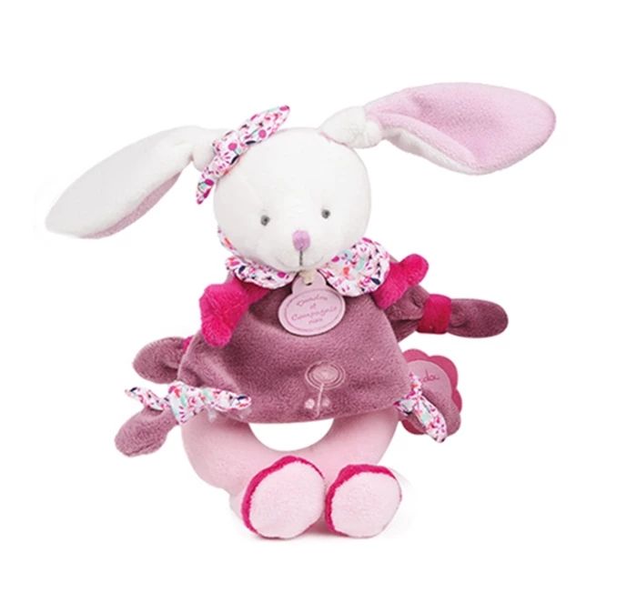 Doudou hochet lapin cerise 19cm