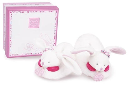 Doudou chaussons lapin cerise avec hochet 6-12M