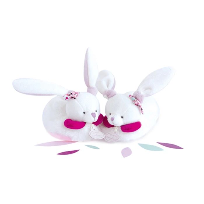 Doudou chaussons lapin cerise avec hochet 6-12M