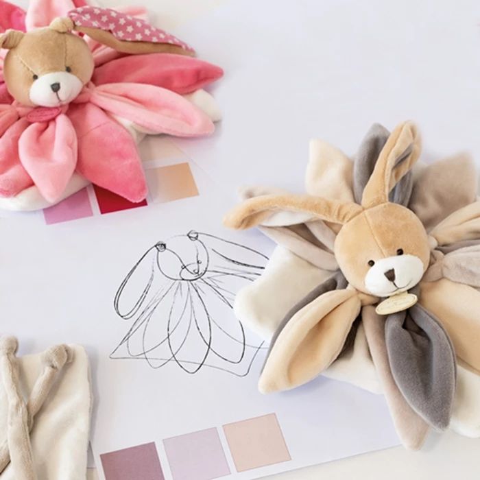 Doudou doudou lapin fleur, taupe 28cm