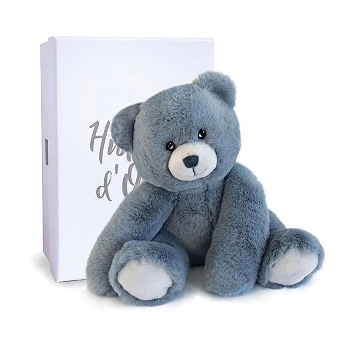 Doudou ours Oscar, bleu jean 25cm