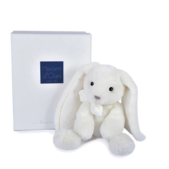 Doudou Preppy Chic lapin, blanc 30cm