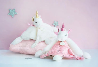 Doudou cuddly blanket unicorn, pink 22cm