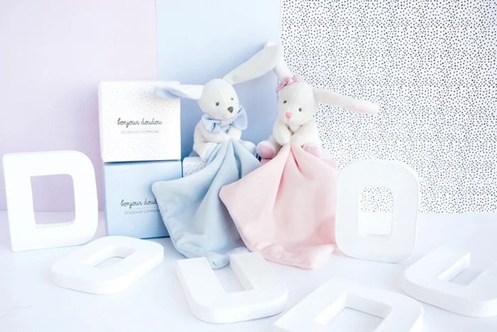 Doudou lapin avec doudou, rose 10cm