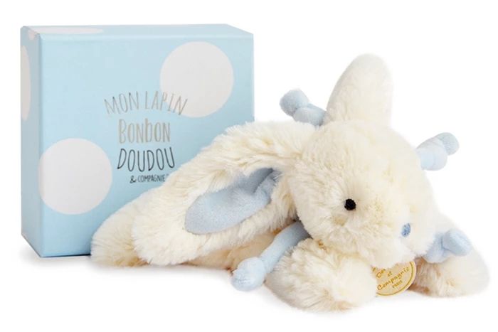 Doudou lapin bonbon, bleu 25cm