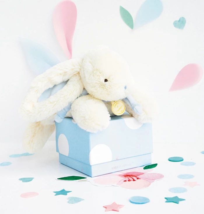 Doudou lapin bonbon, bleu 25cm