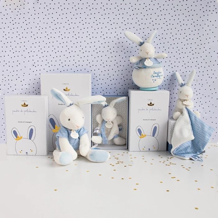 Doudou doudou lapin marin avec attache tétine