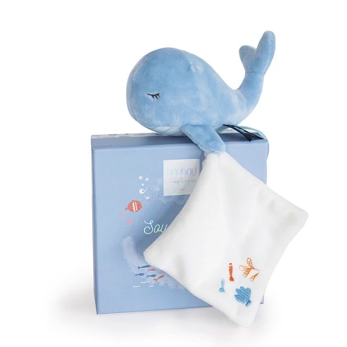 Doudou Wal mit Schmusetuch, blau 15cm