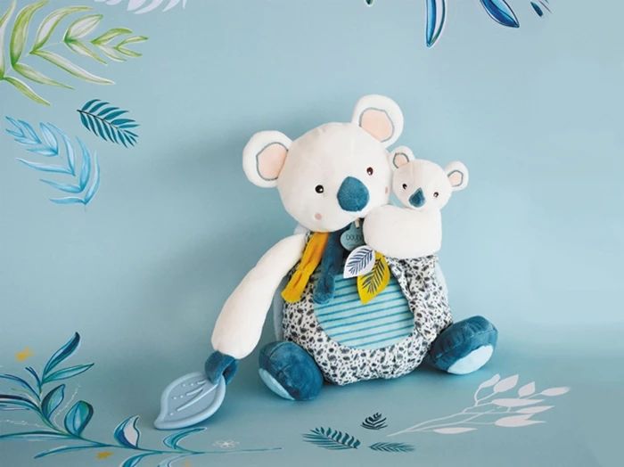 Doudou koala avec bébé et anneau de dentition 25cm