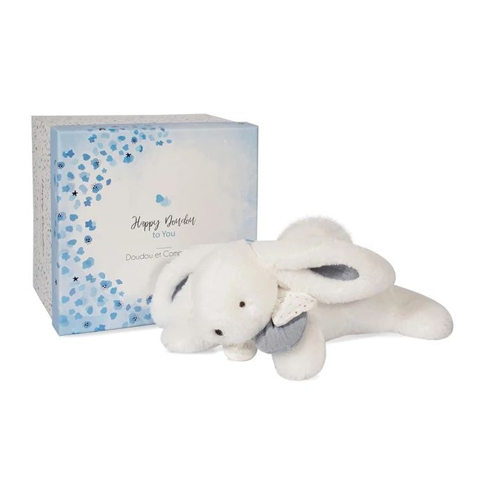 Doudou Happy Glossy lapin blanc 25cm