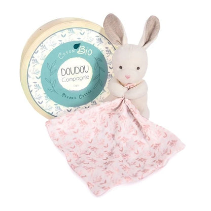 Doudou organic rabbit with comforter, pink 15cm