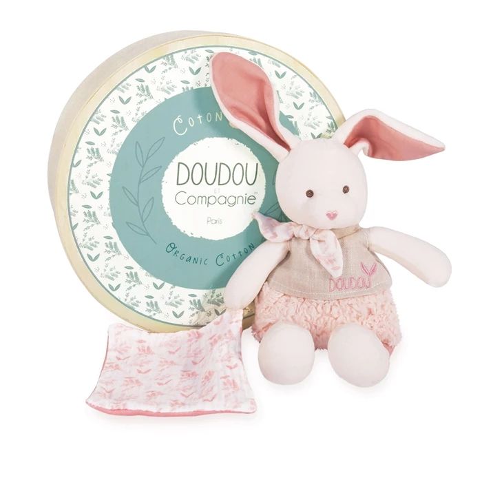 Doudou organic rabbit with comforter, pink 22cm